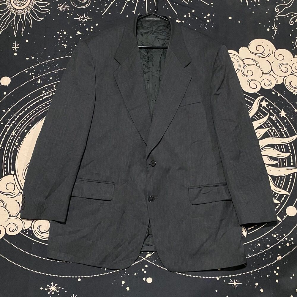 Issimo Blazer Coat Men's Black Pinstriped Wool 2-Button Preppy Career Business